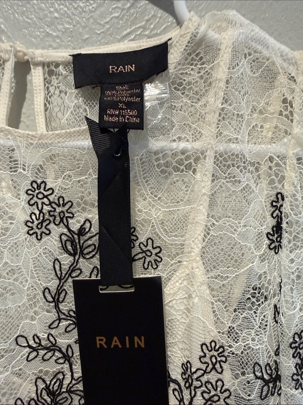Rain Lace Blouse with Black Floral Embroidery.PTP 20”. Length 24” - Picture 2 of 4